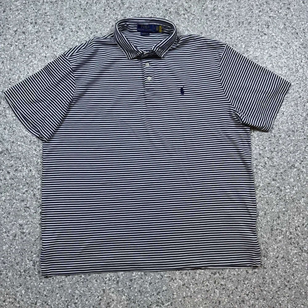 Polo Ralph ALuren Stripped Polo Men's Large Black White Pony Preppy